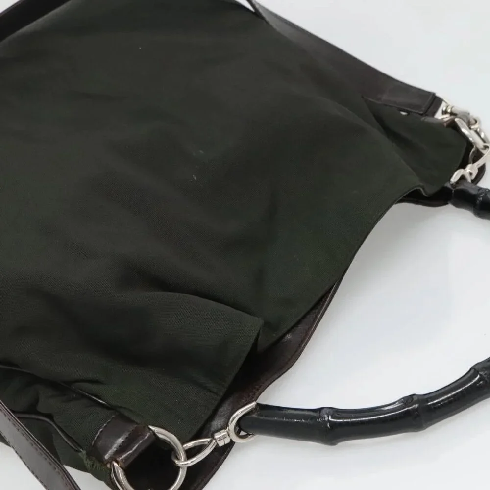 GUCCI Bamboo Hand Bag Nylon 2way Khaki Silver - Picture 8 of 16